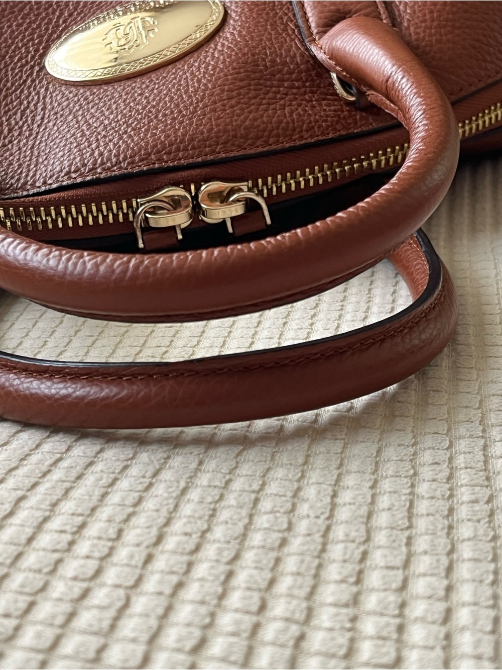 Roberto Cavalli Chestnut Brown Leather Satchel with Gold Hardware - Picture 7 of 9